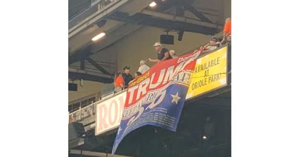 trump banner at baltimore orioles game